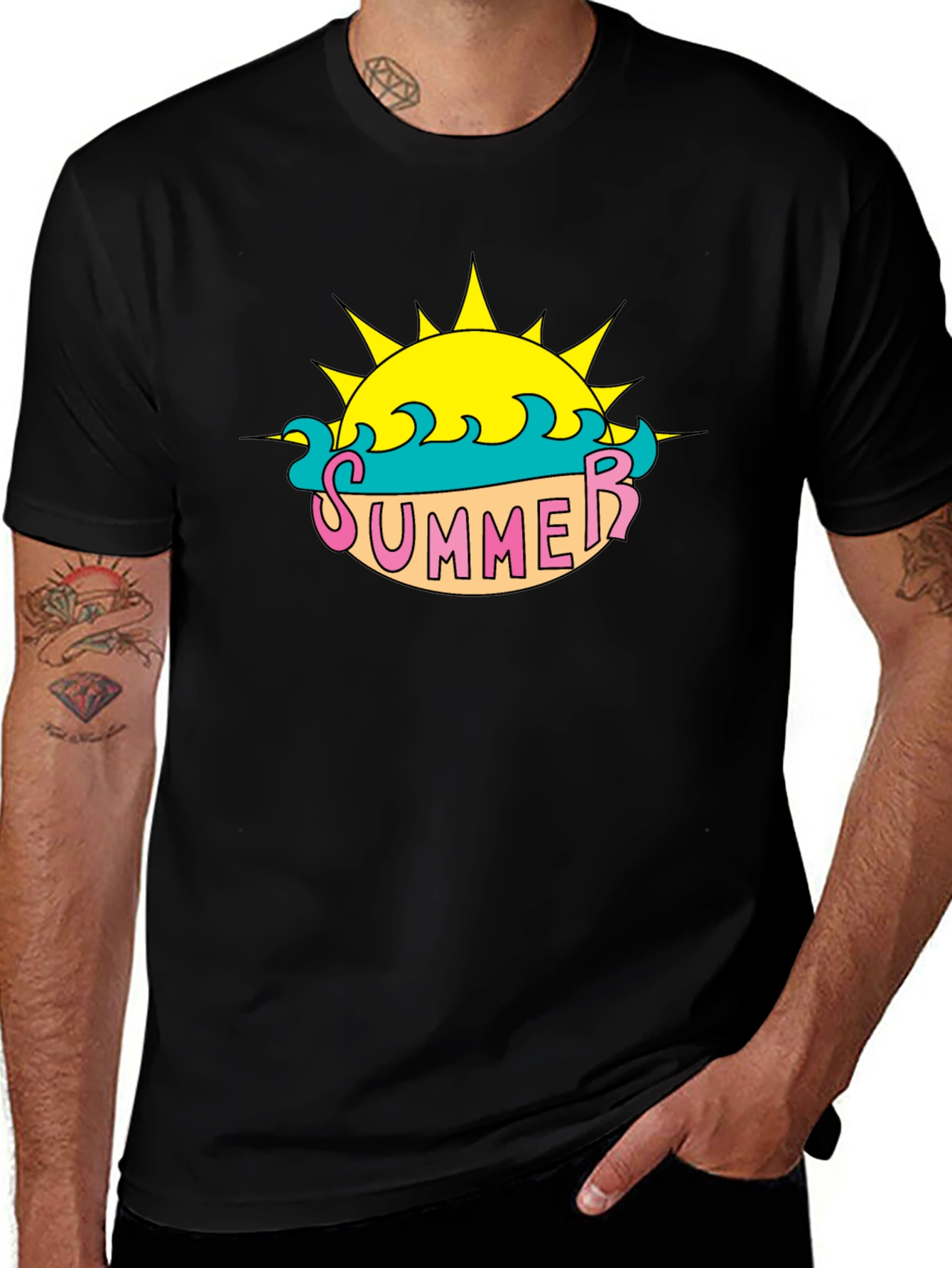 Summer Sun Graphic Tee - Black Casual T-Shirt