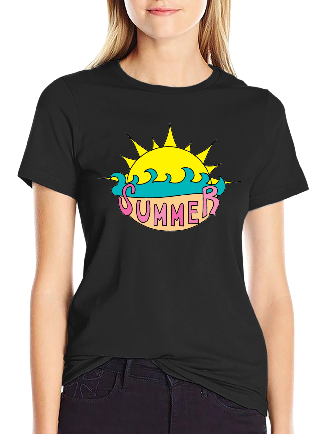 Summer Sun Graphic Tee - Black Casual T-Shirt