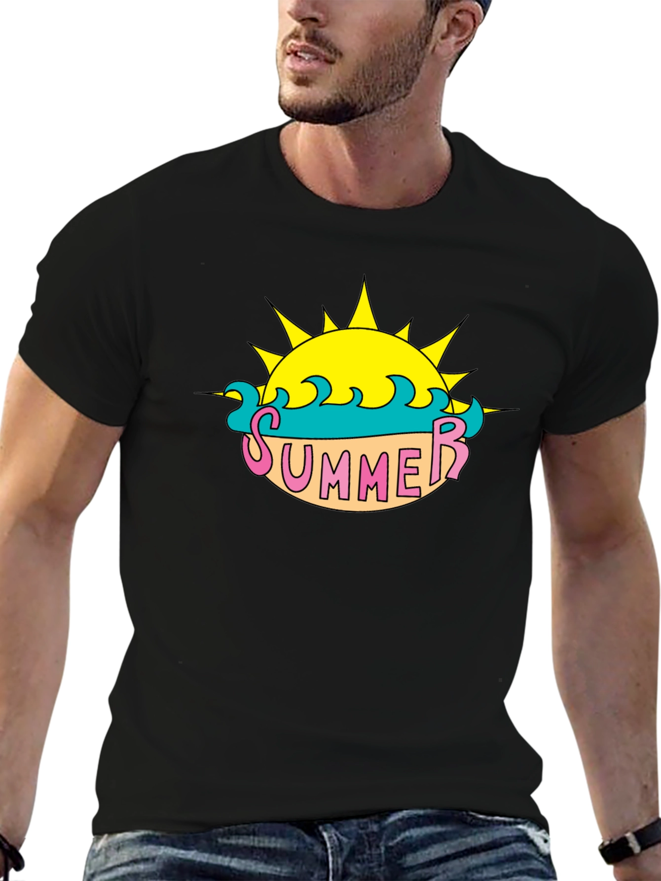 Summer Sun Graphic Tee - Black Casual T-Shirt