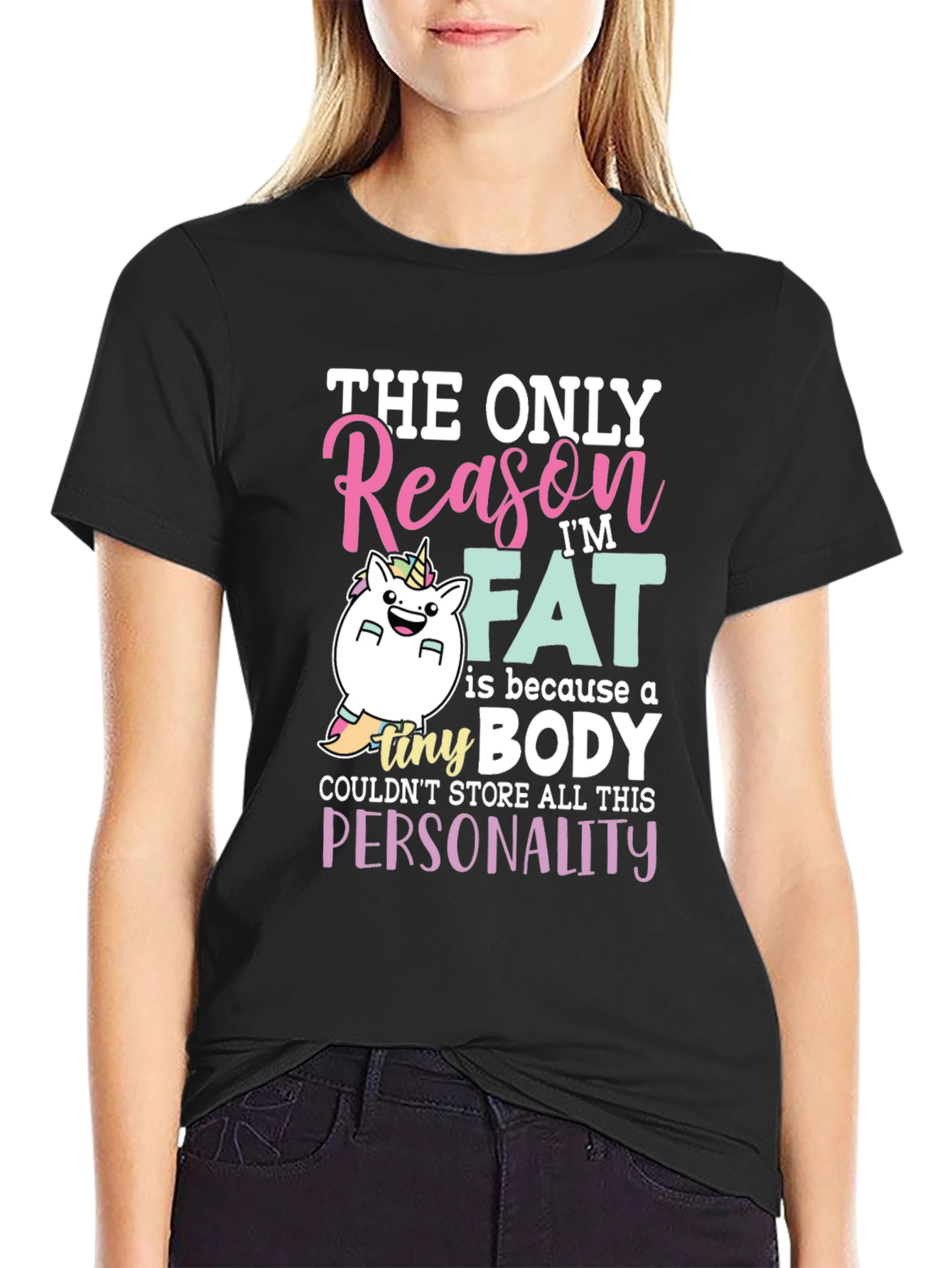 Funny Fat Unicorn Black T-Shirt