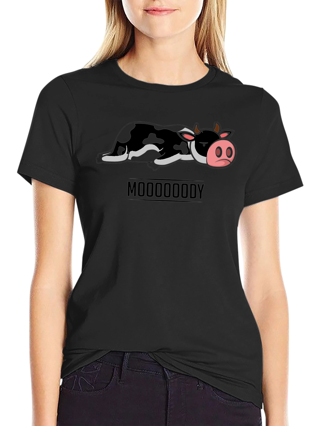 Mooooody Graphic Tee - Funny Cow Design