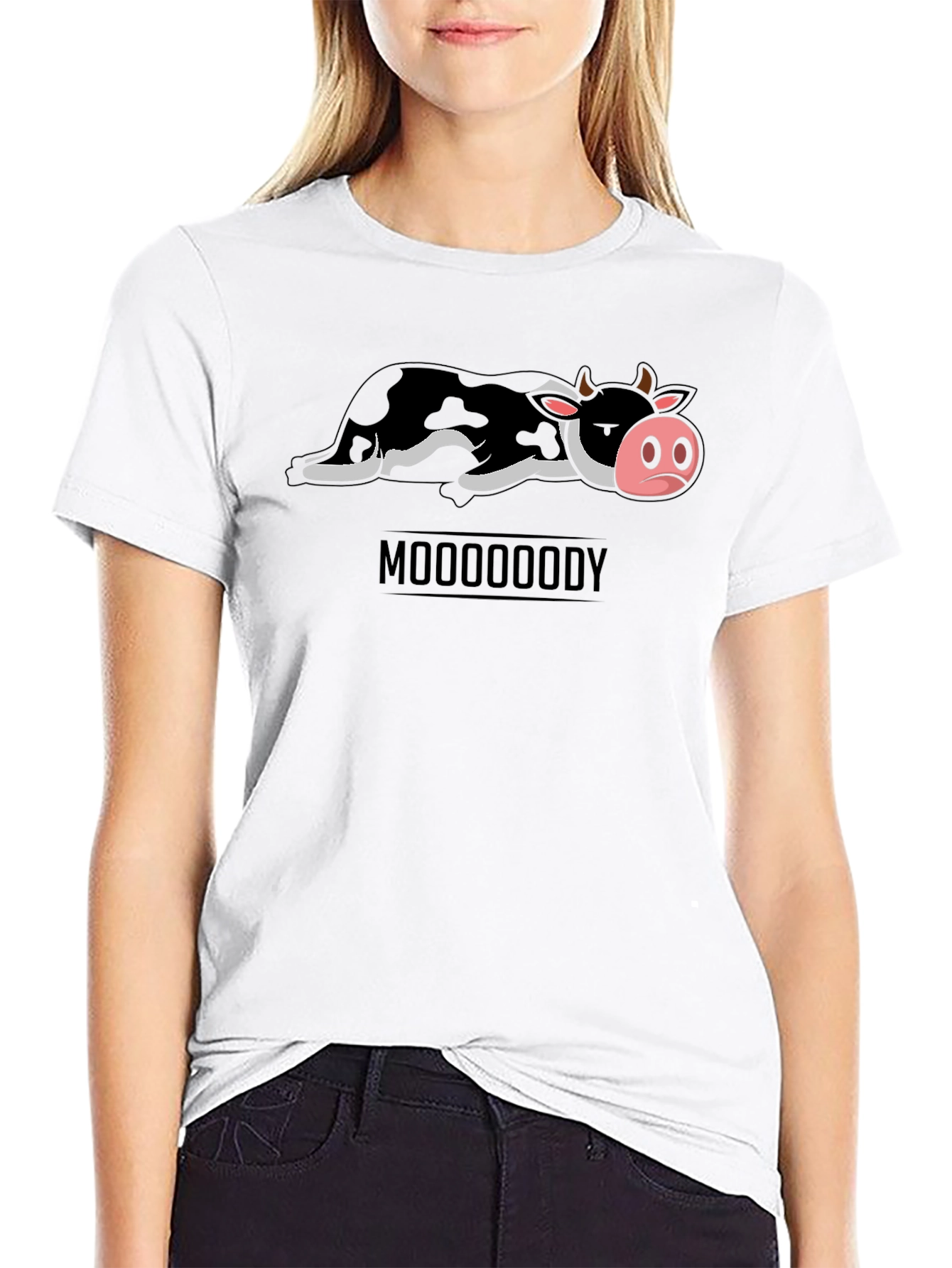Mooooody Graphic Tee - Funny Cow Design