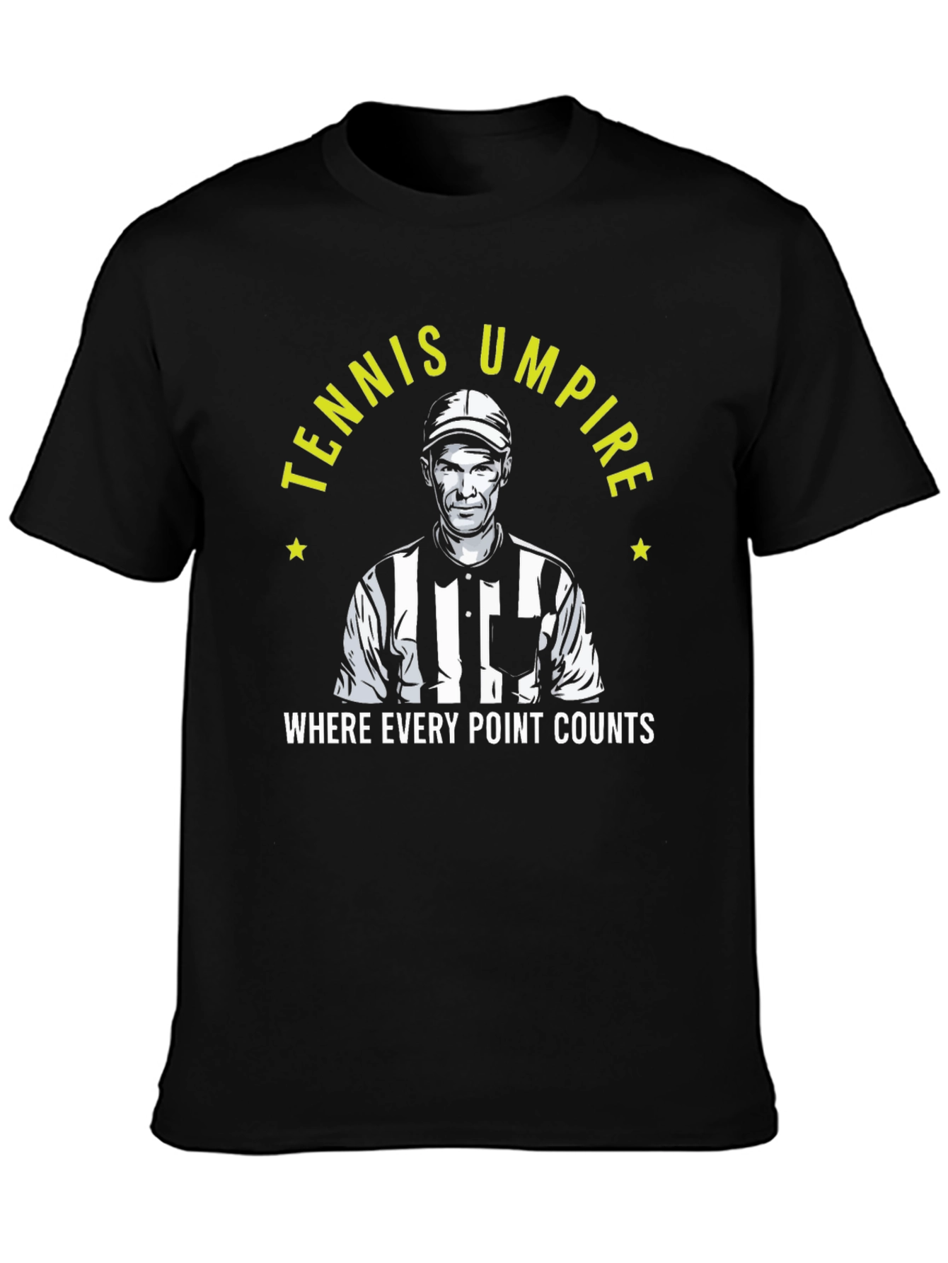 Tennis Umpire Black T-Shirt - Every Point Counts