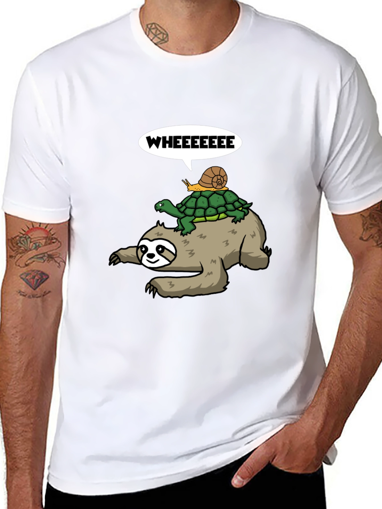 Sloth Turtle & Snail Cartoon Tee - Wheeee!
