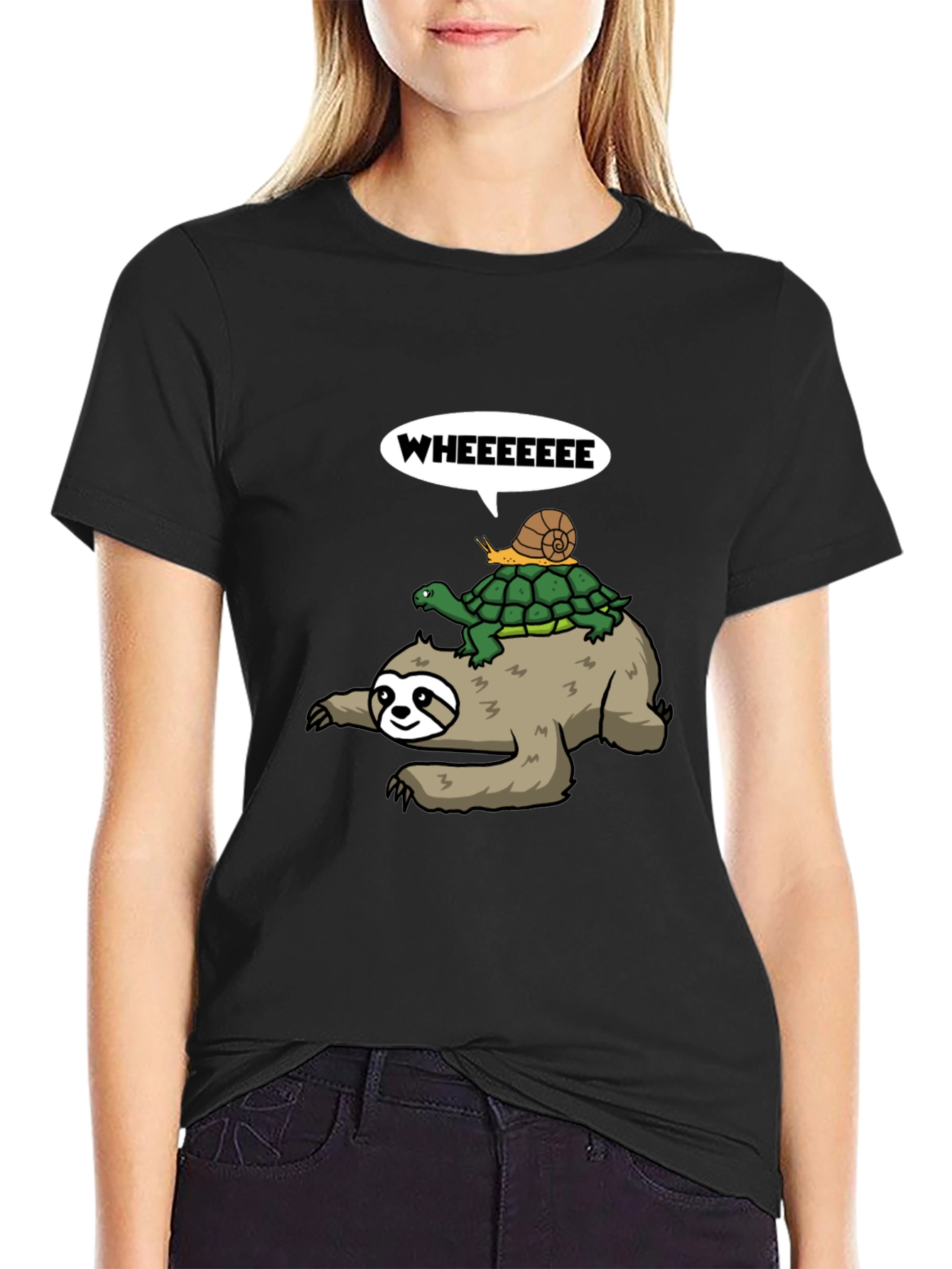 Sloth Turtle & Snail Cartoon Tee - Wheeee!