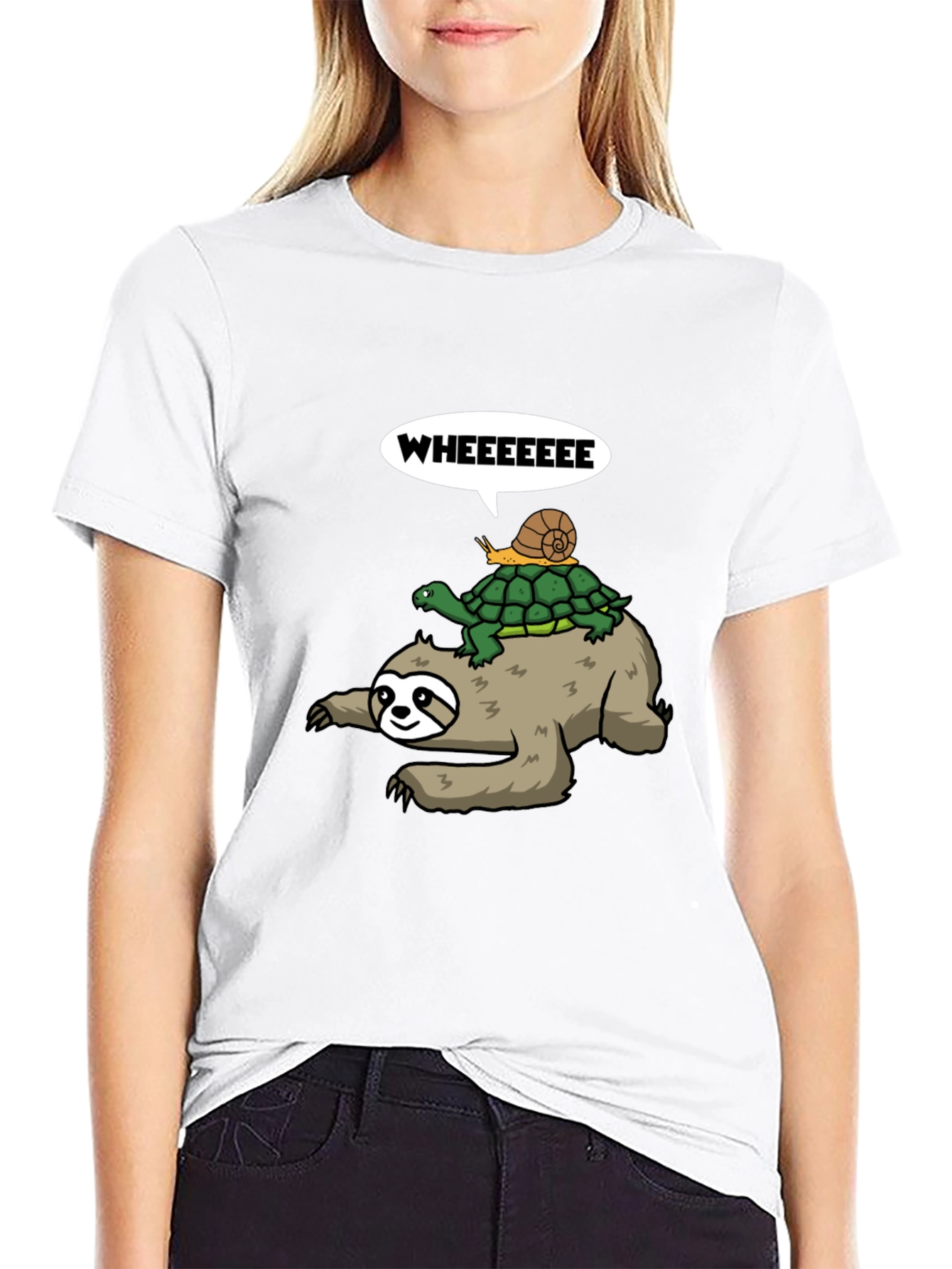 Sloth Turtle & Snail Cartoon Tee - Wheeee!