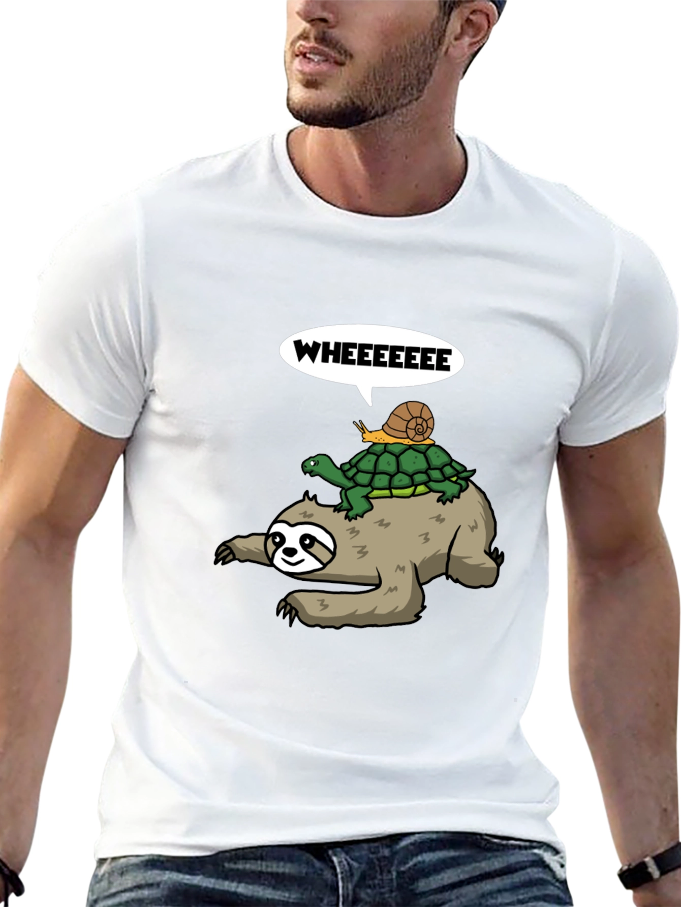 Sloth Turtle & Snail Cartoon Tee - Wheeee!
