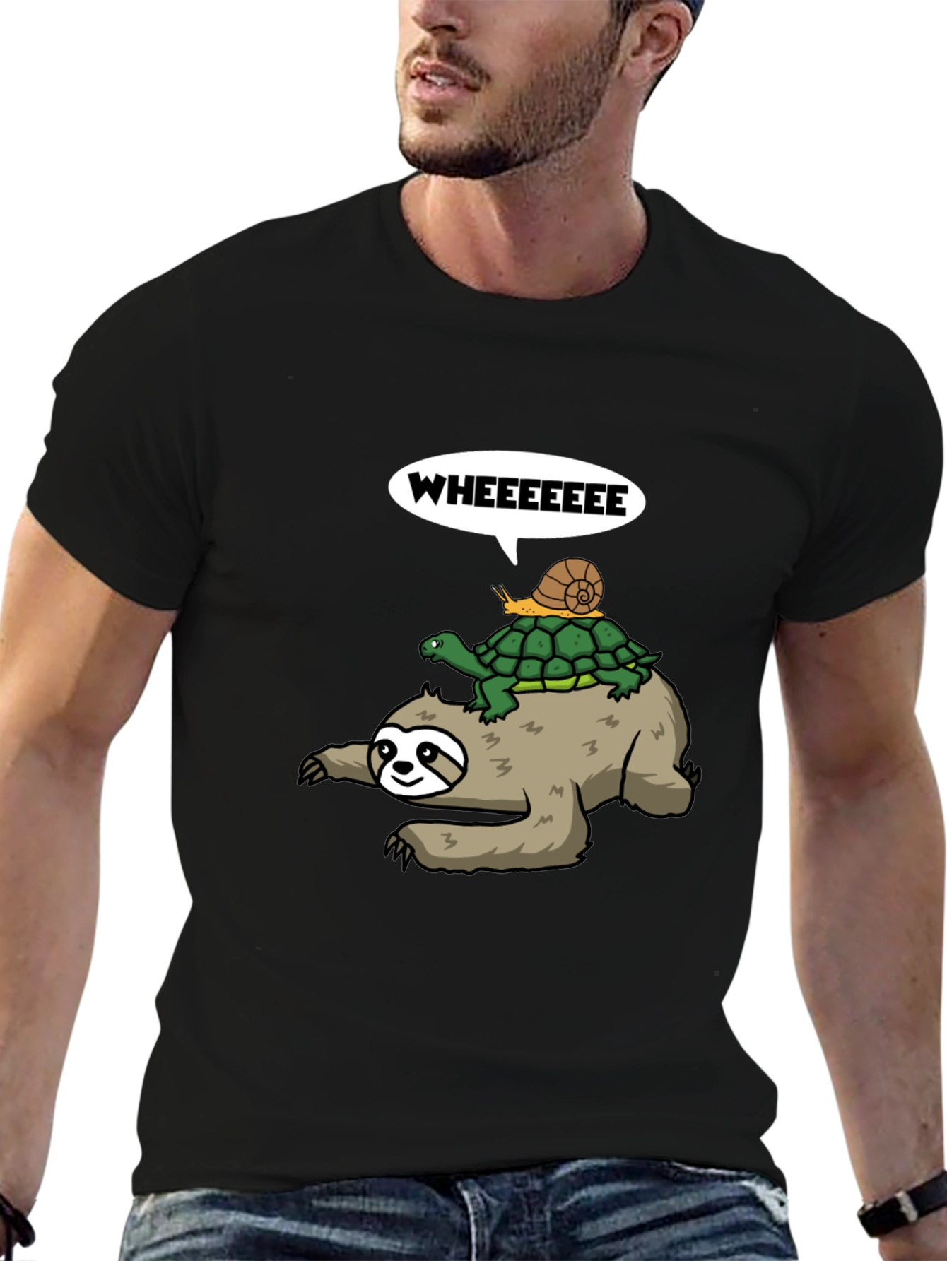 Sloth Turtle & Snail Cartoon Tee - Wheeee!