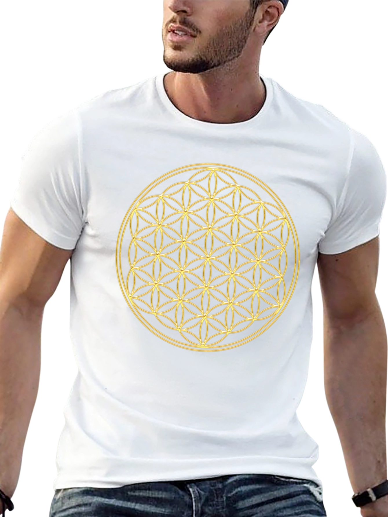 Flower of Life Gold Print Black T-Shirt