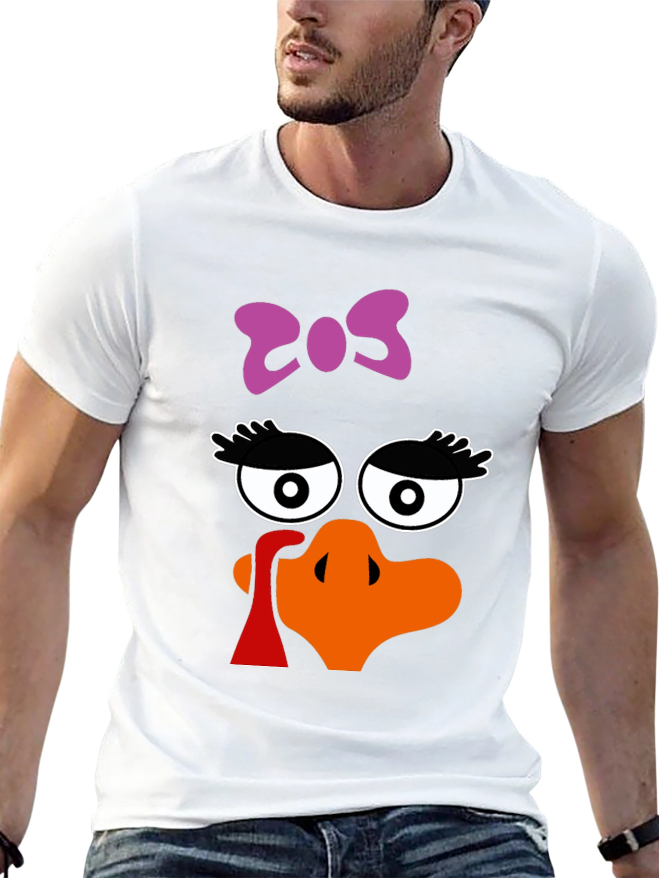 Thanksgiving Turkey Face Bow Black T-Shirt