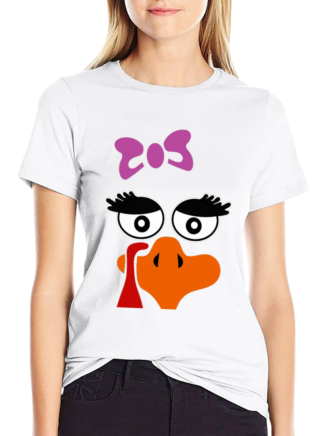 Thanksgiving Turkey Face Bow Black T-Shirt