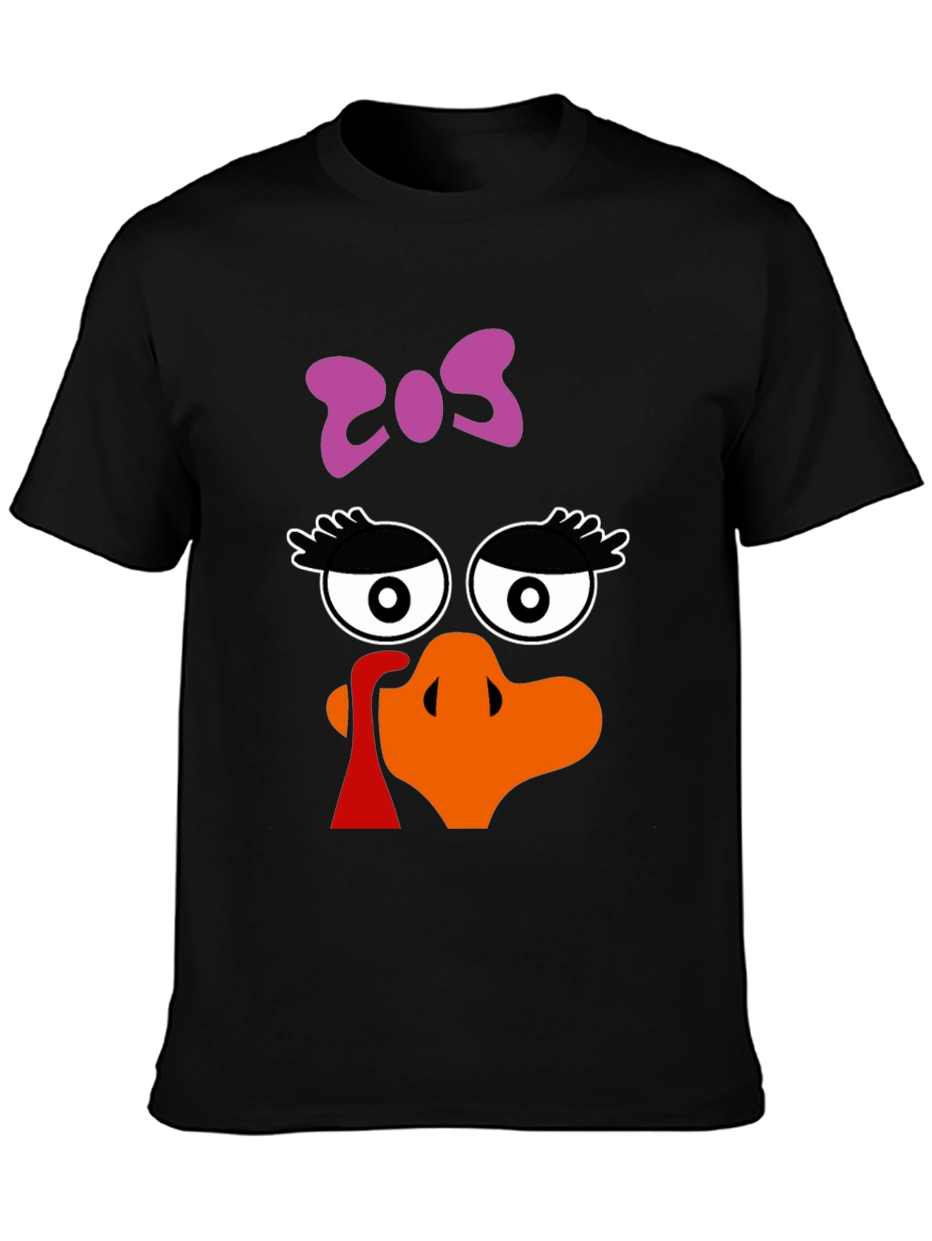 Thanksgiving Turkey Face Bow Black T-Shirt