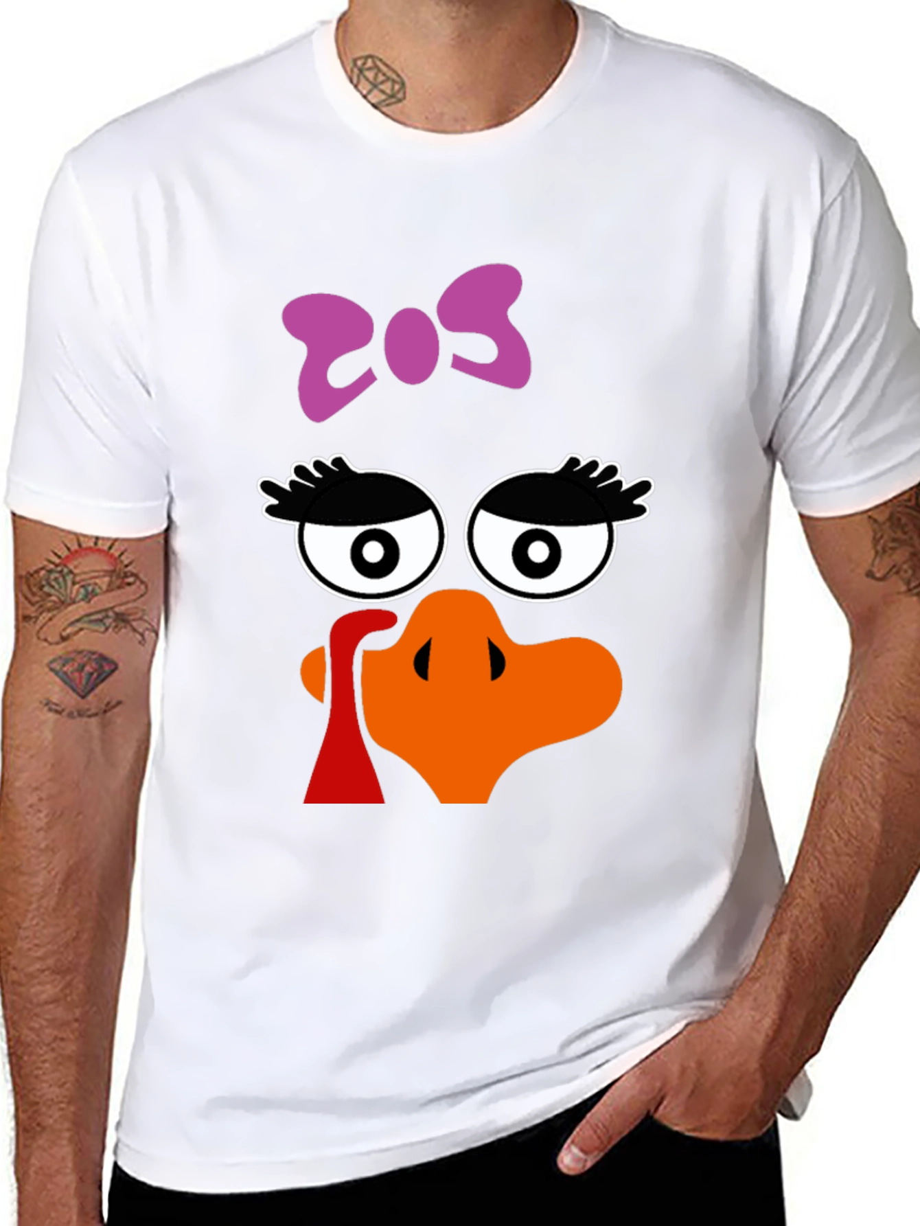 Thanksgiving Turkey Face Bow Black T-Shirt