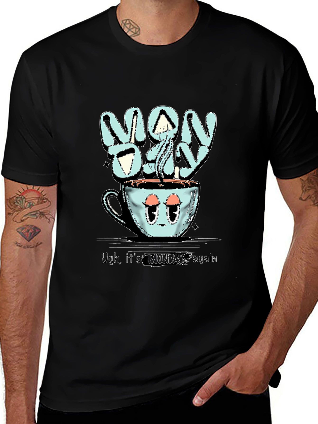 Monday Coffee T-Shirt - Humorous Stylish Black Cotton