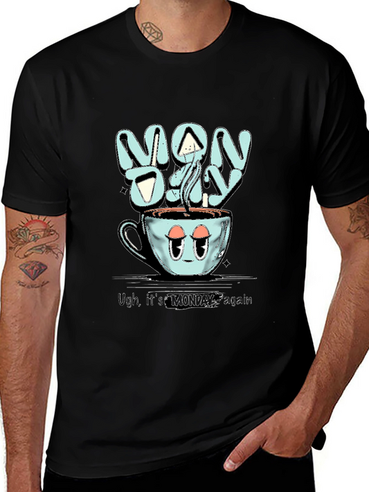Monday Coffee T-Shirt - Humorous Stylish Black Cotton