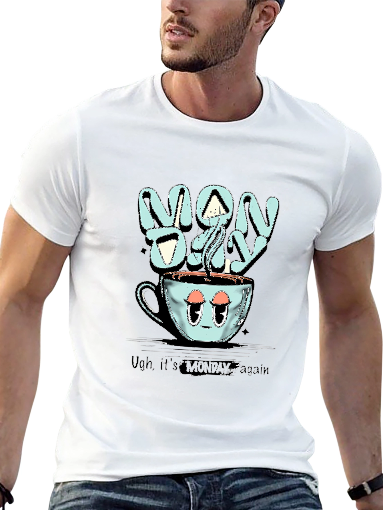 Monday Coffee T-Shirt - Humorous Stylish Black Cotton