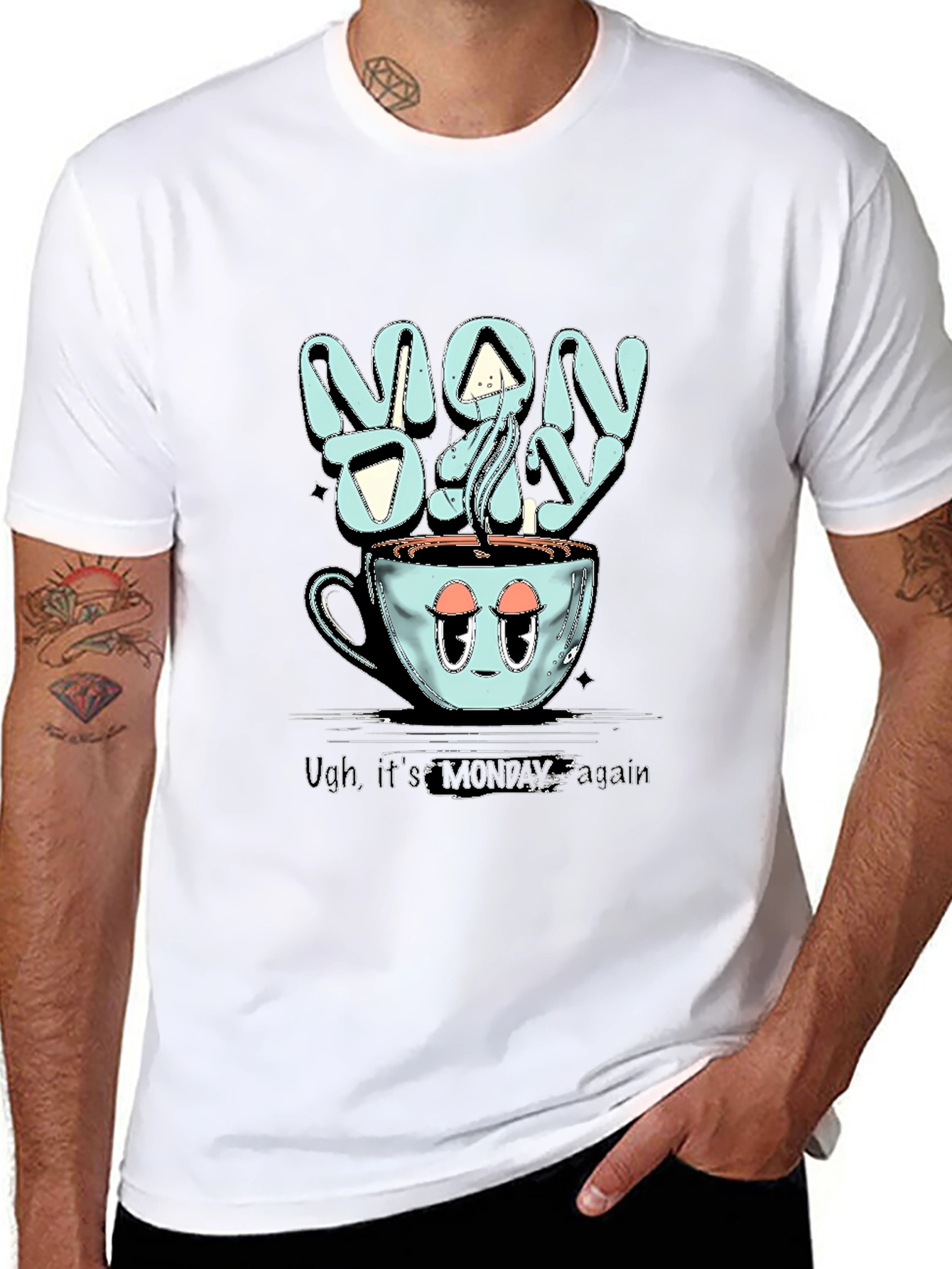 Monday Coffee T-Shirt - Humorous Stylish Black Cotton