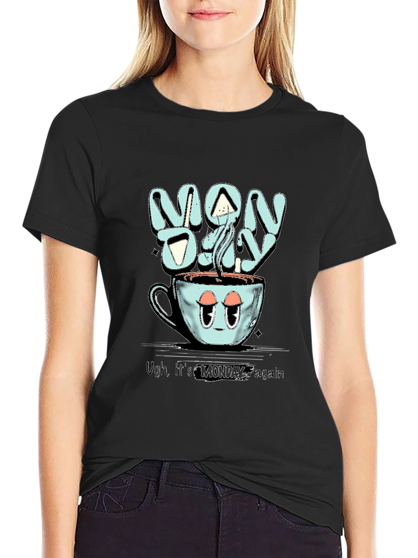 Monday Coffee T-Shirt - Humorous Stylish Black Cotton