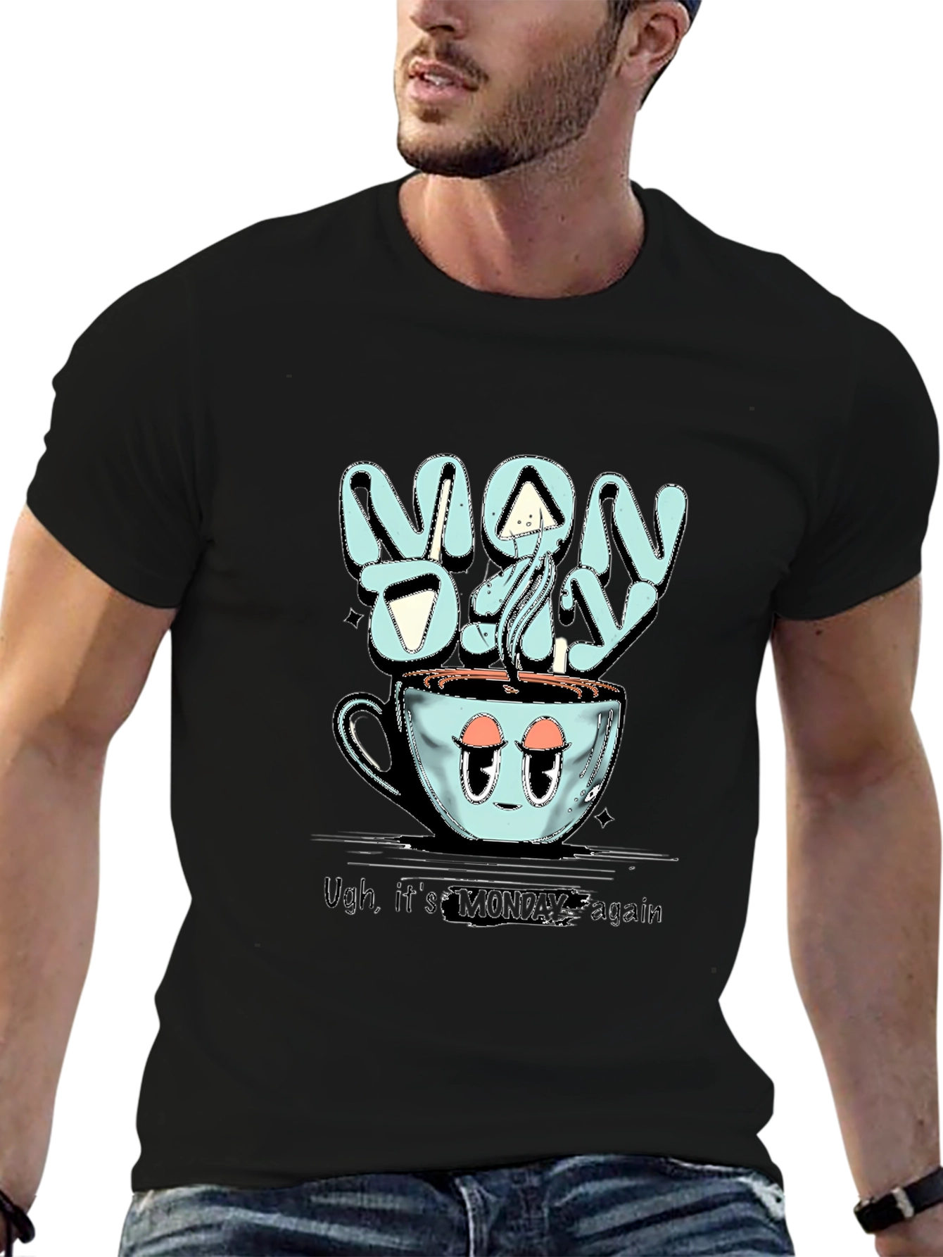 Monday Coffee T-Shirt - Humorous Stylish Black Cotton