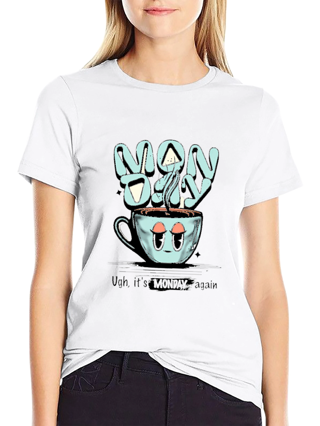 Monday Coffee T-Shirt - Humorous Stylish Black Cotton