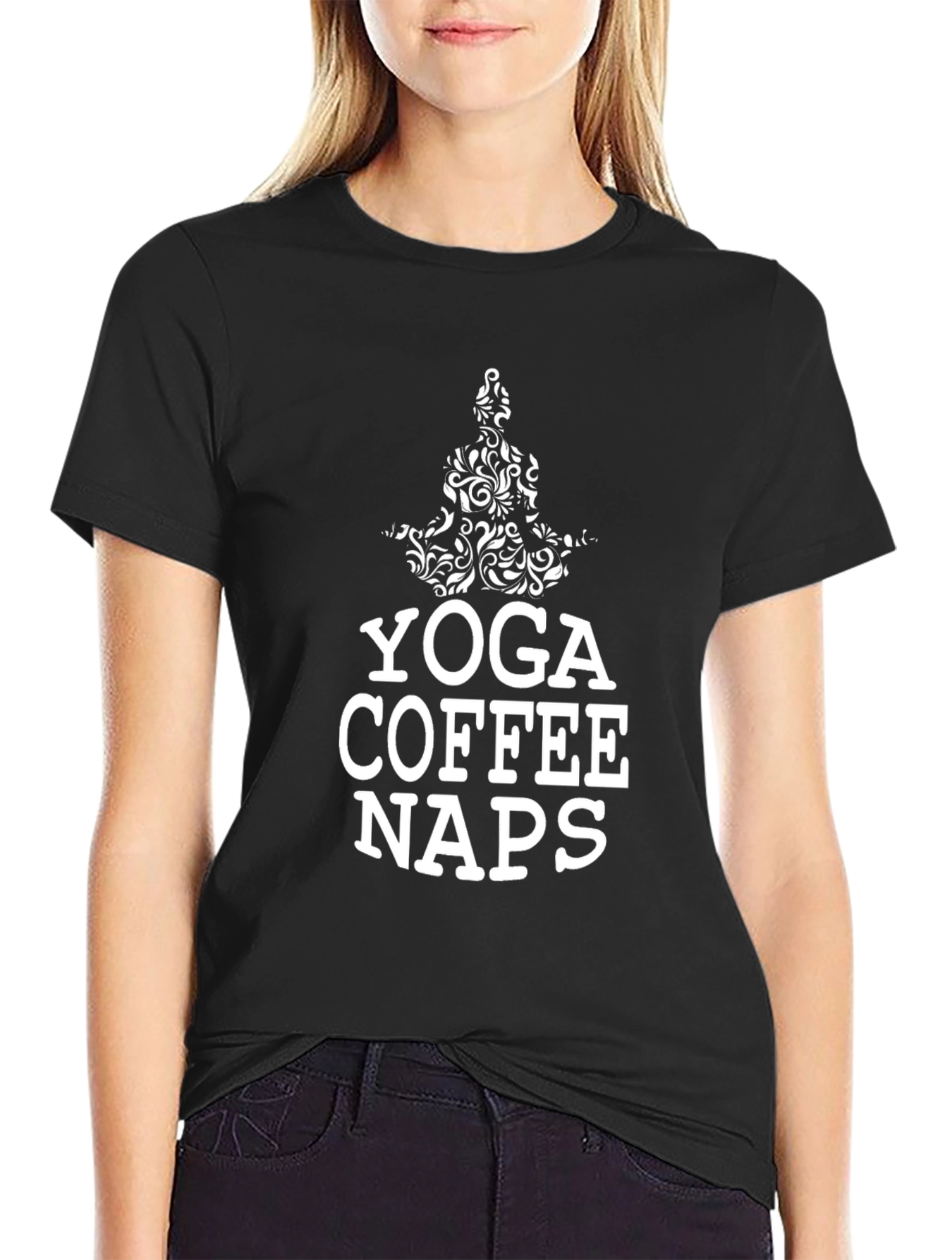 Yoga Coffee Naps Graphic Tee - Black Relaxed Fit