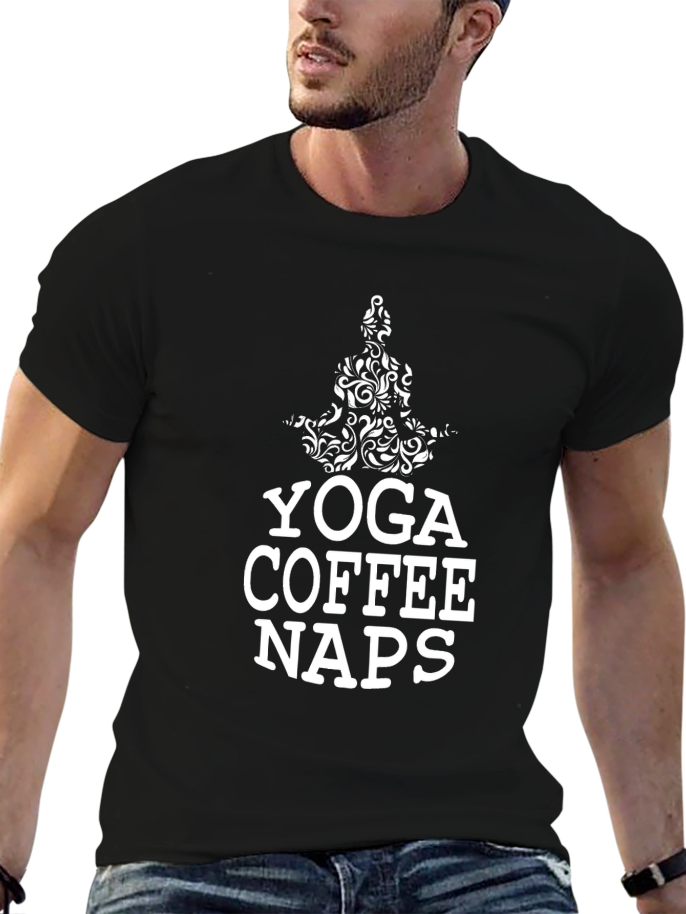 Yoga Coffee Naps Graphic Tee - Black Relaxed Fit