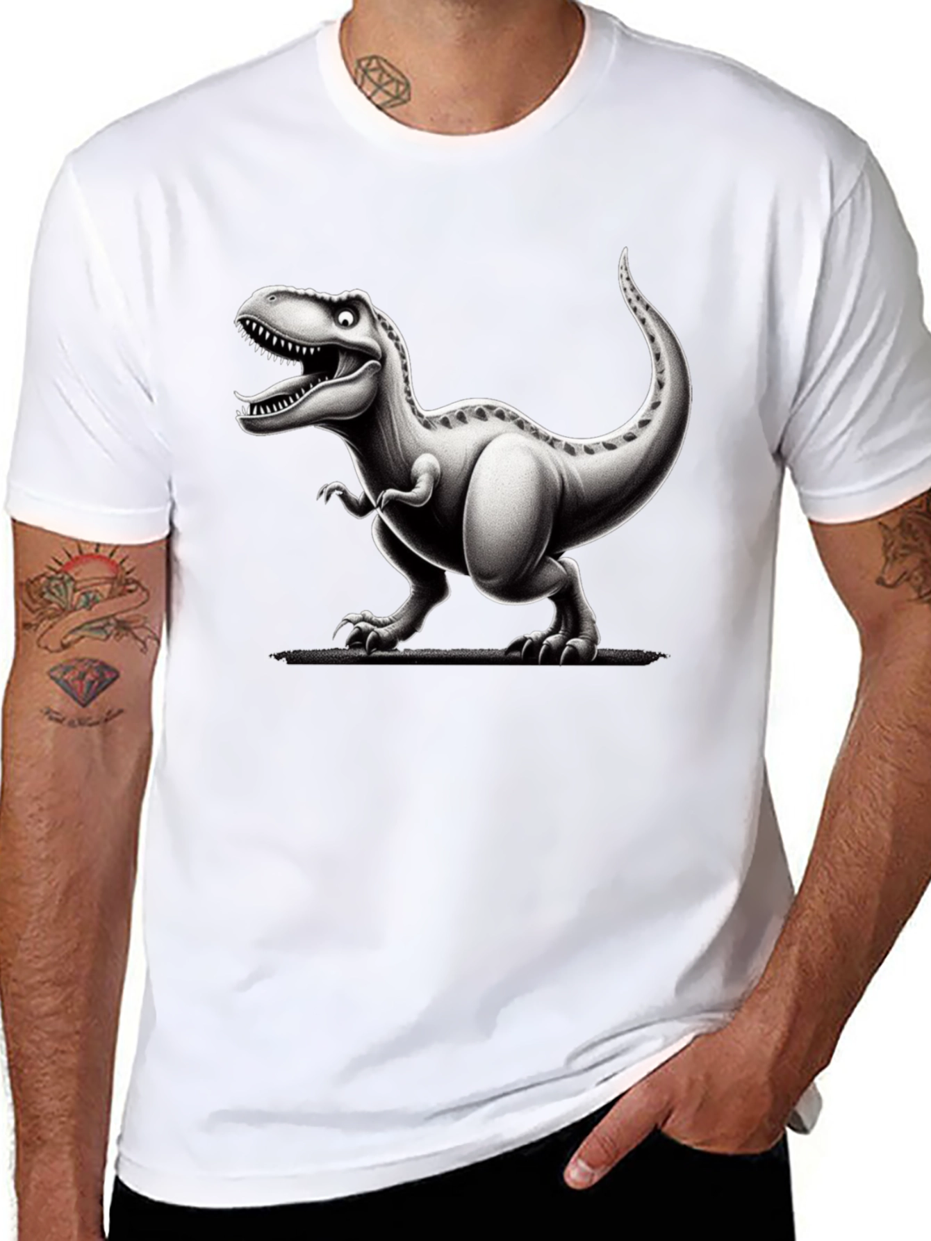 Cartoon Dinosaur Graphic T-Shirt