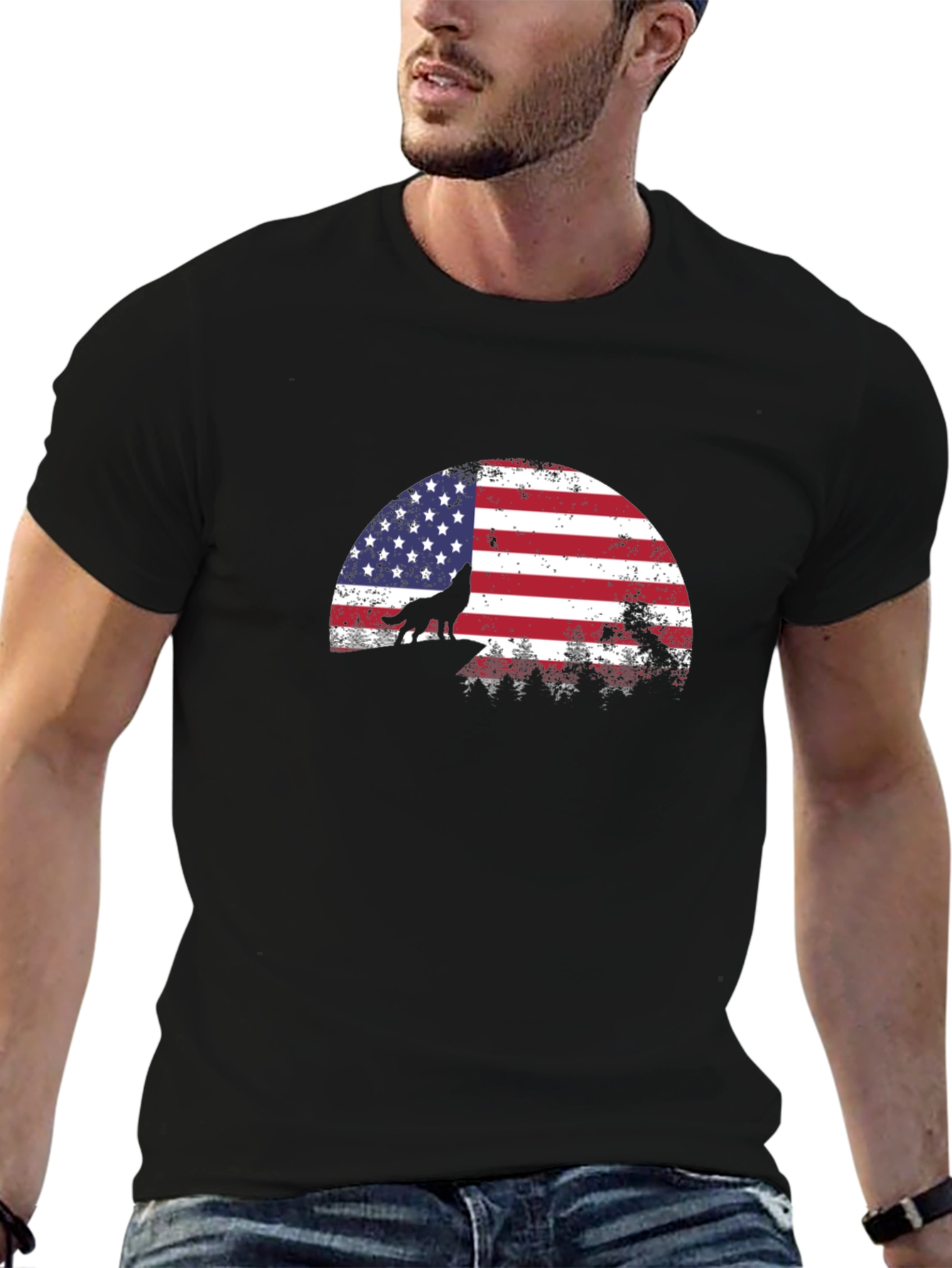 American Wolf T-Shirt - Patriotic USA Flag Graphic Tee