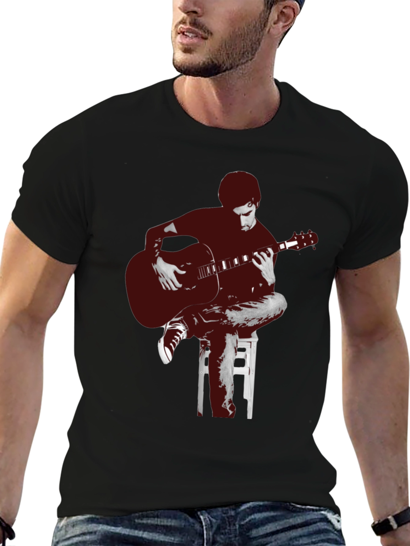 Guitar Player Graphic Tee - Unisex Black T-Shirt