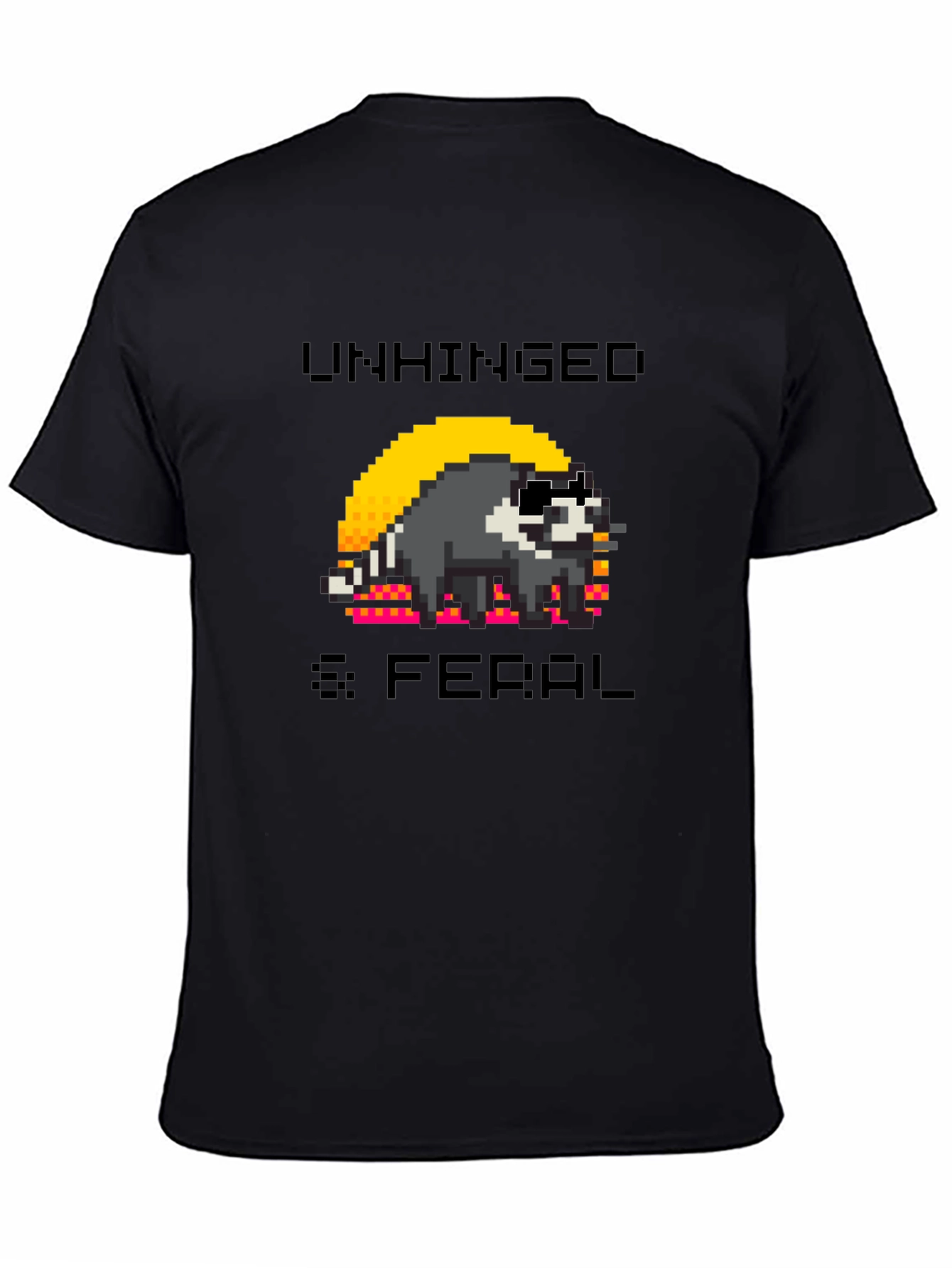 Unhinged & Feral Raccoon Pixel Art Graphic T-Shirt