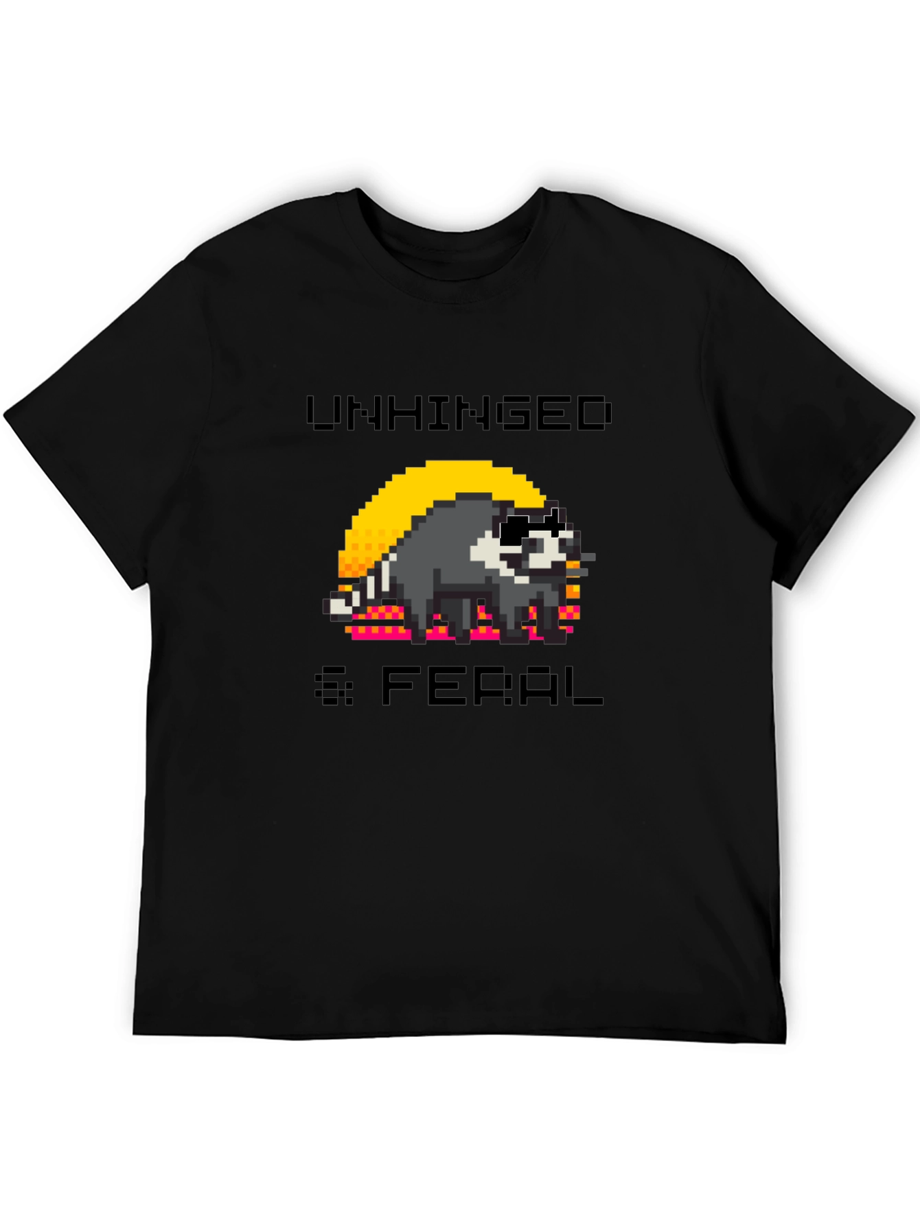 Unhinged & Feral Raccoon Pixel Art Graphic T-Shirt