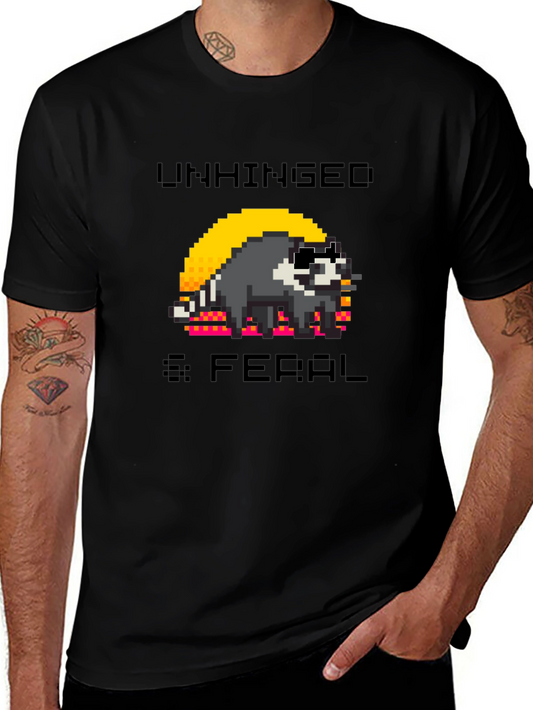 Unhinged & Feral Raccoon Pixel Art Graphic T-Shirt