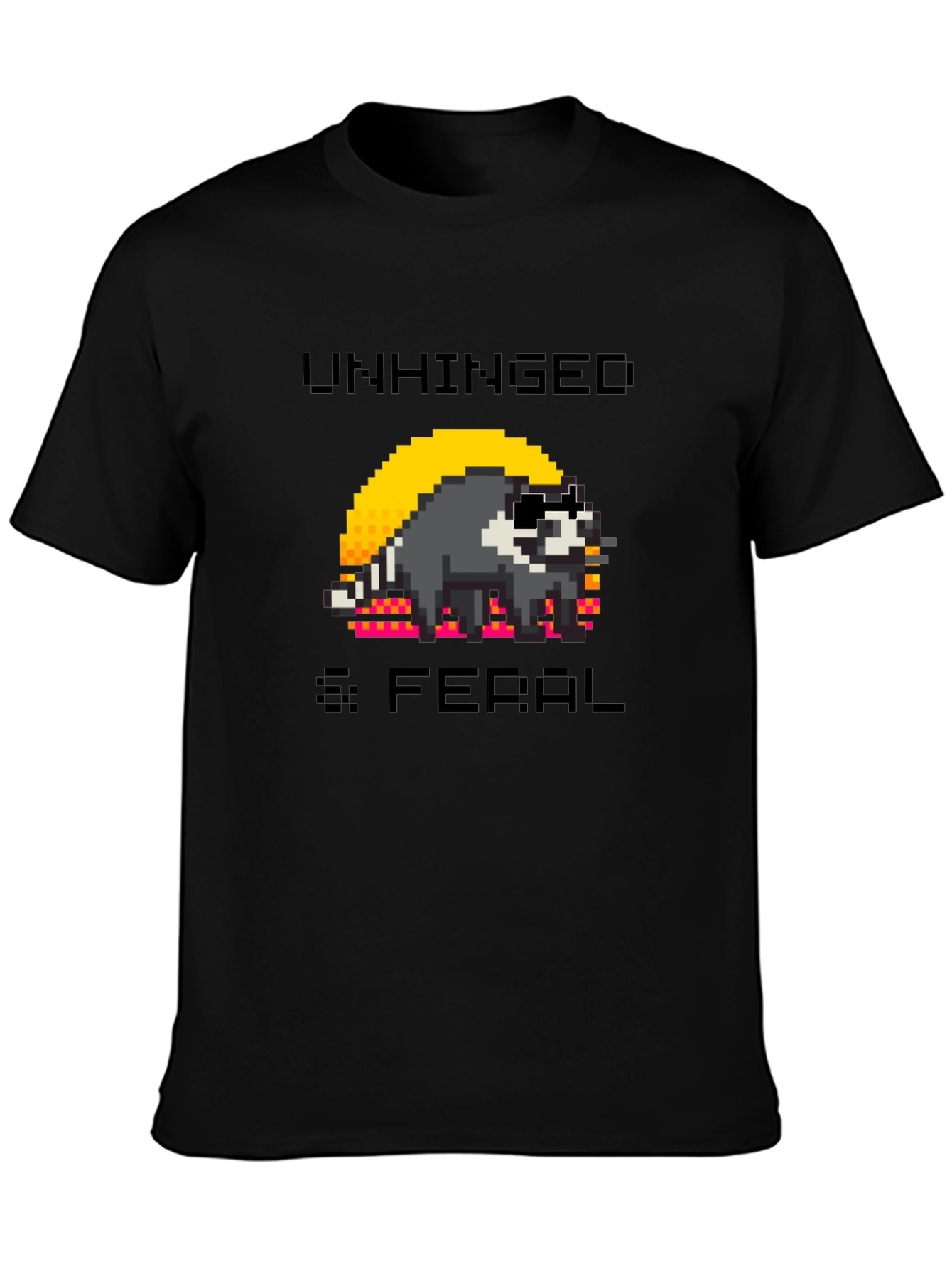 Unhinged & Feral Raccoon Pixel Art Graphic T-Shirt