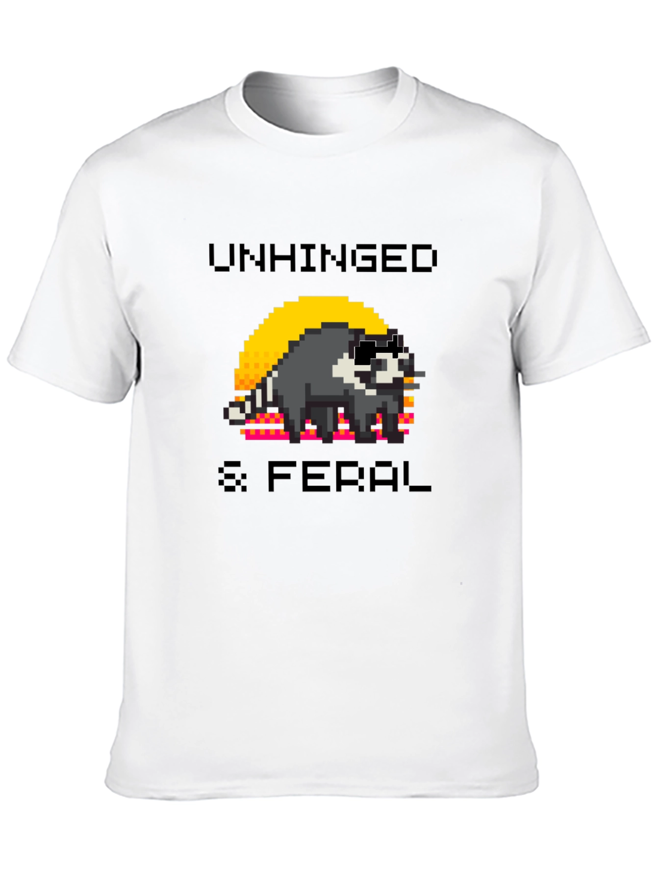 Unhinged & Feral Raccoon Pixel Art Graphic T-Shirt