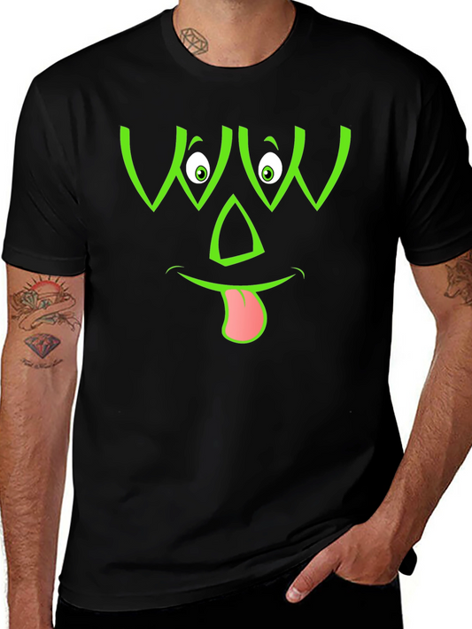 Funny Green Face Graphic Black T-Shirt