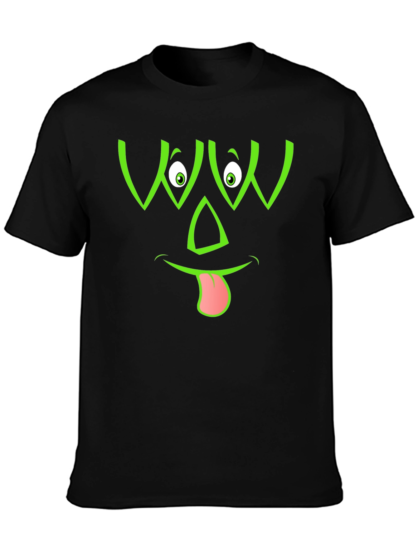 Funny Green Face Graphic Black T-Shirt