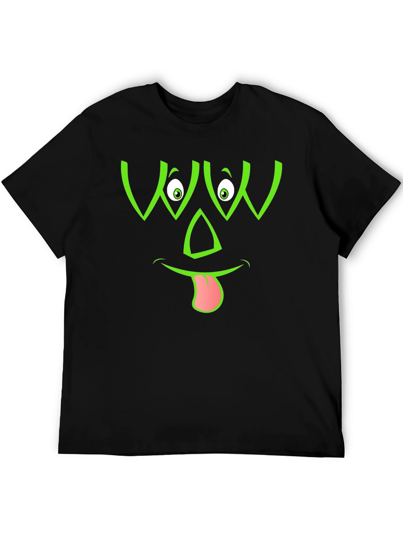 Funny Green Face Graphic Black T-Shirt