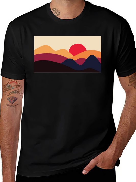 Sunset Mountain Graphic Tee - Black Cotton Blend