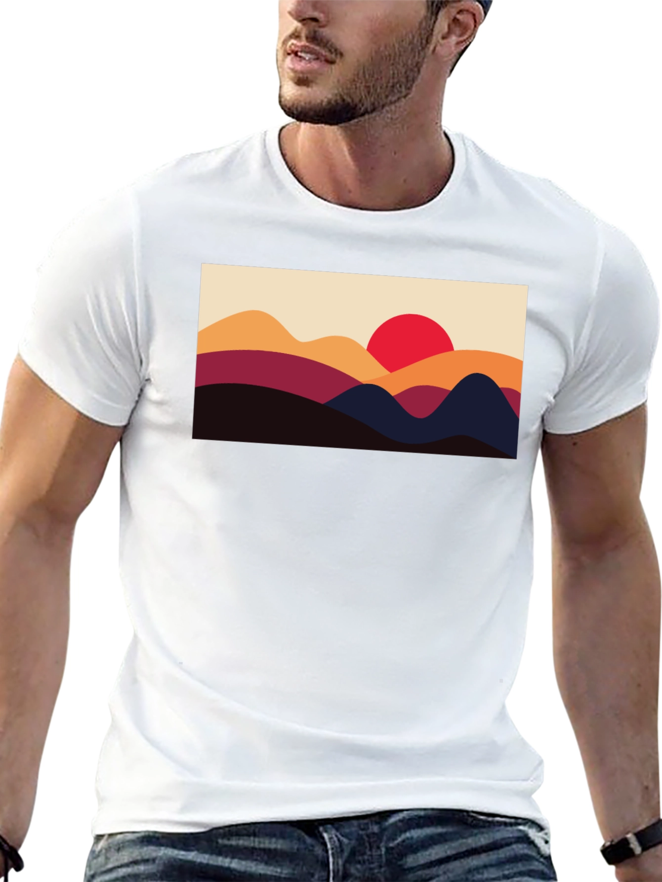 Sunset Mountain Graphic Tee - Black Cotton Blend