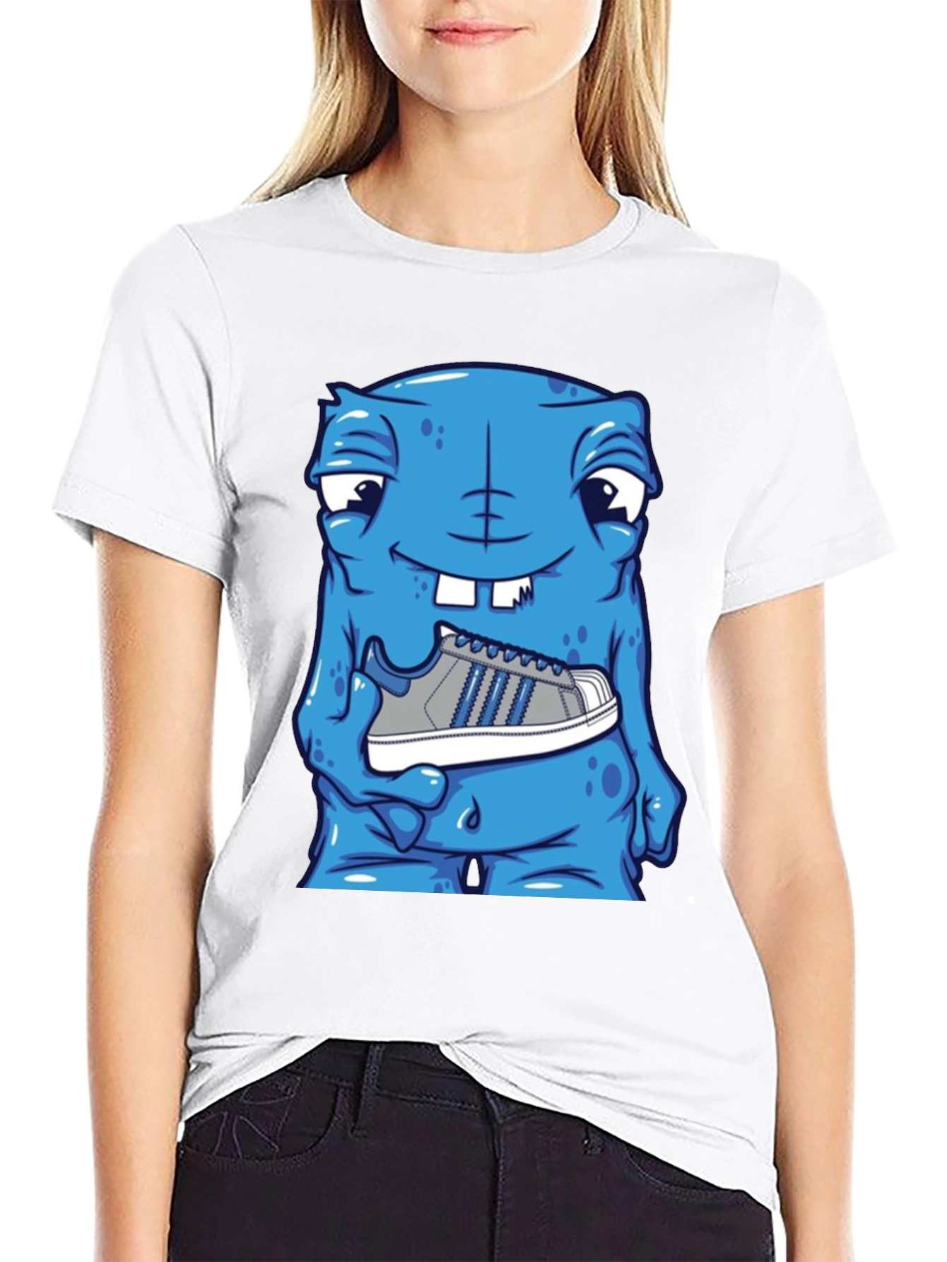 Blue Monster Holding Sneaker T-Shirt