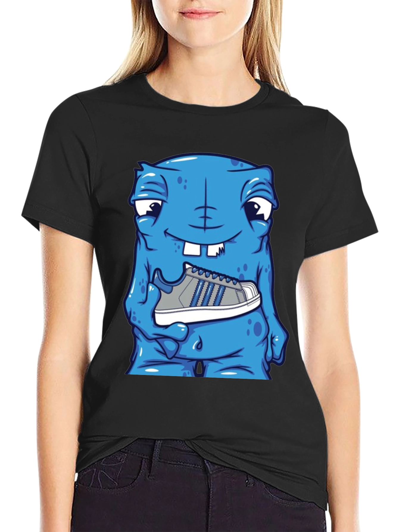 Blue Monster Holding Sneaker T-Shirt