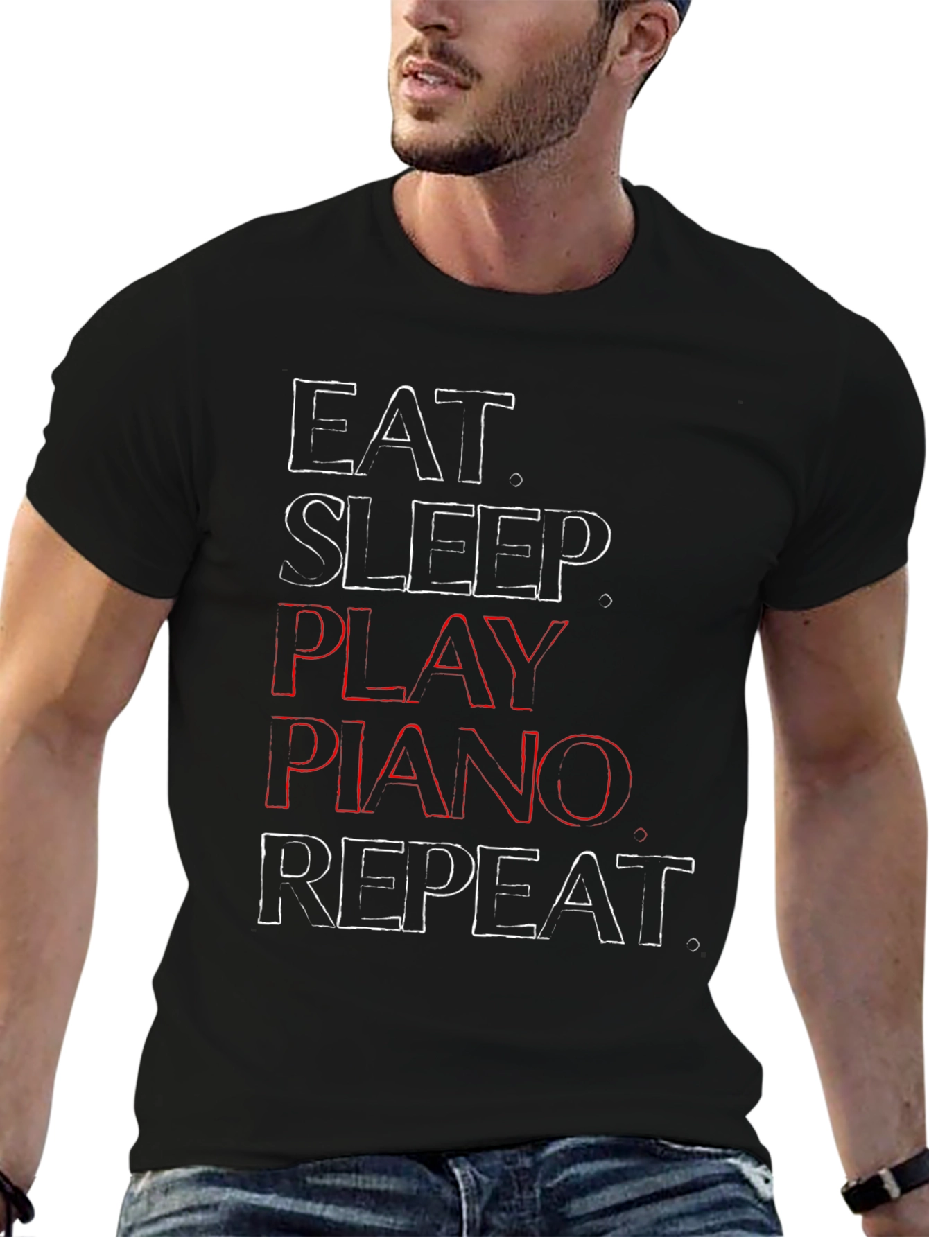 Eat Sleep Play Piano Repeat Graphic T-Shirt