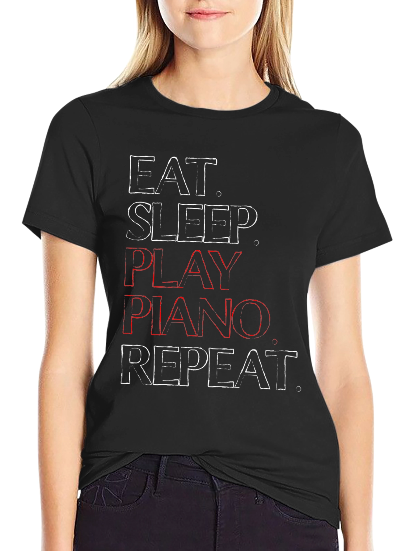 Eat Sleep Play Piano Repeat Graphic T-Shirt