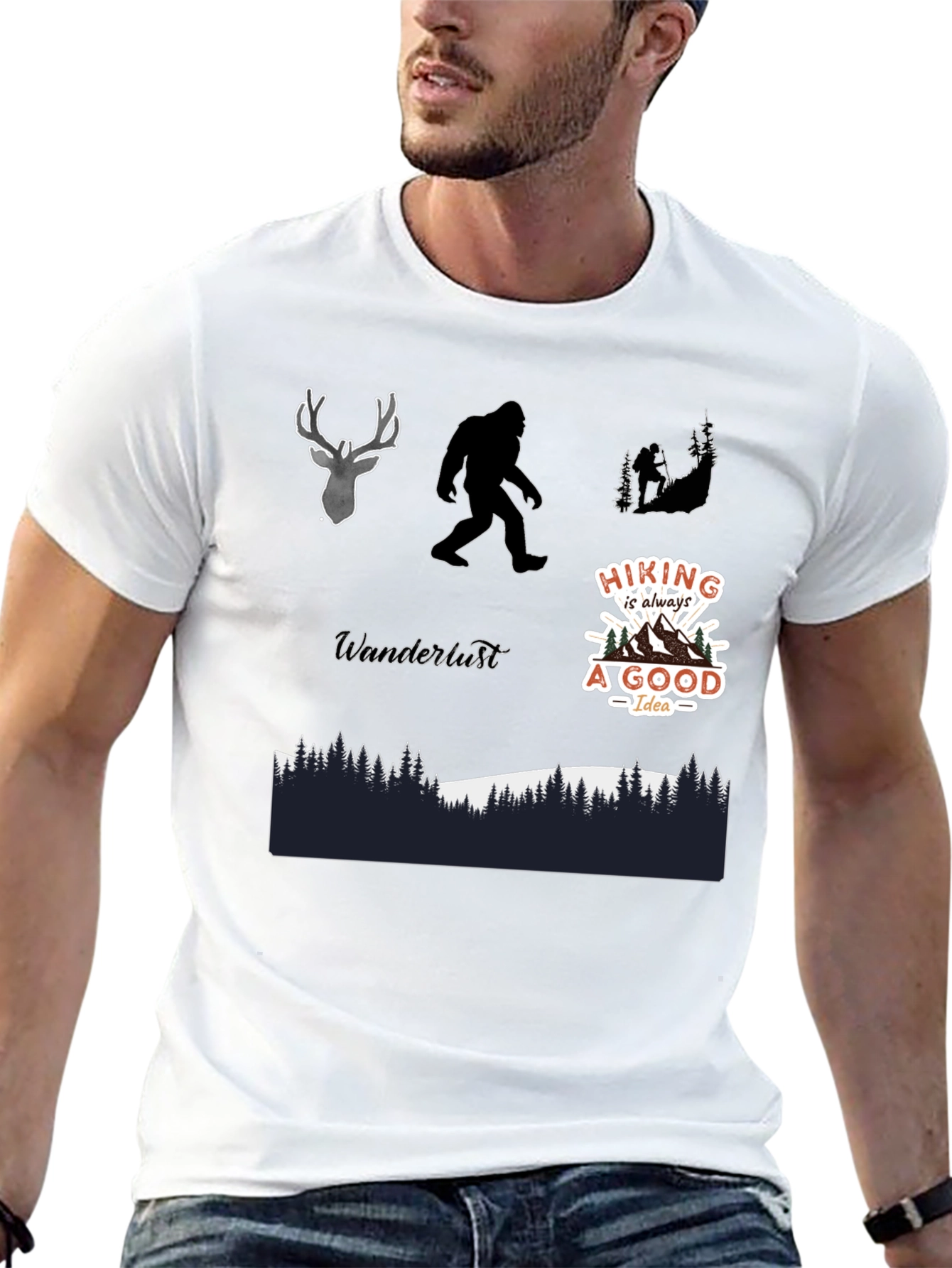 Adventure Graphic Tee - Hiking Bigfoot Design