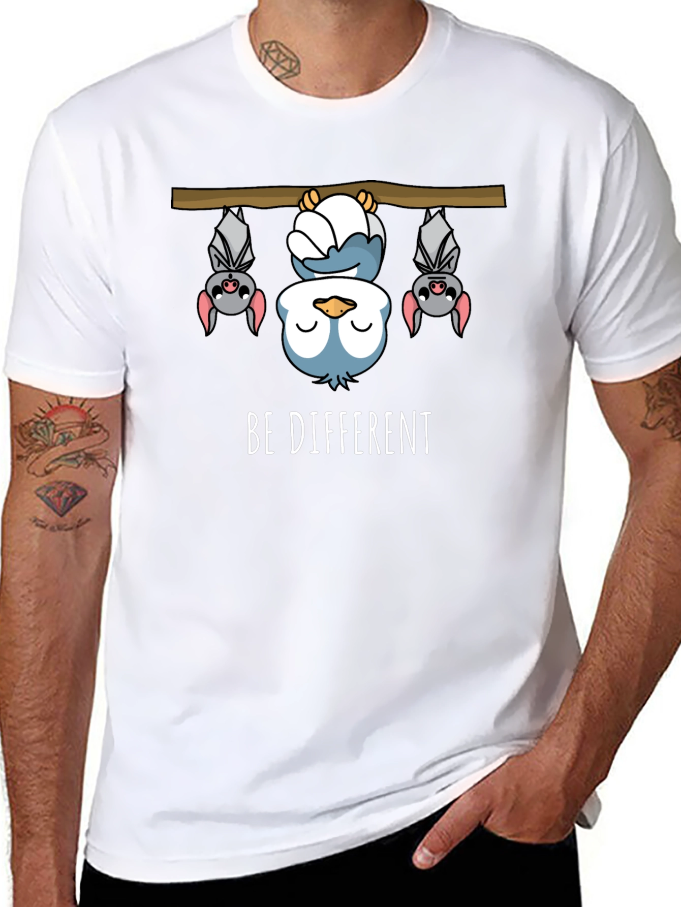 Be Different Funny Bat & Owl Graphic Tee