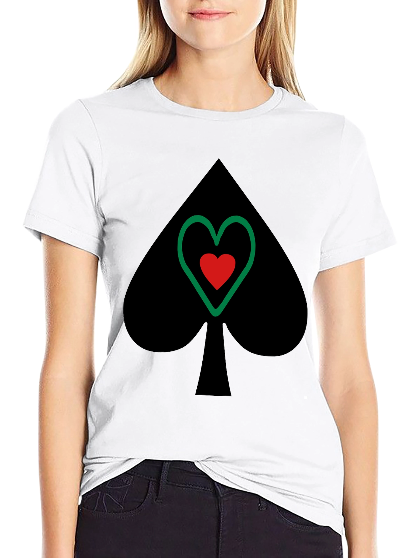 Spade & Heart Graphic Tee - Casual Black T-Shirt