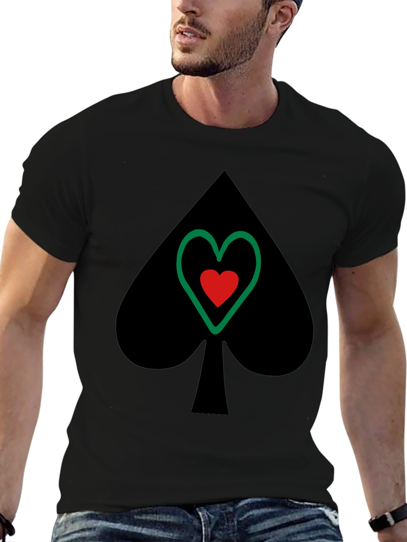 Spade & Heart Graphic Tee - Casual Black T-Shirt
