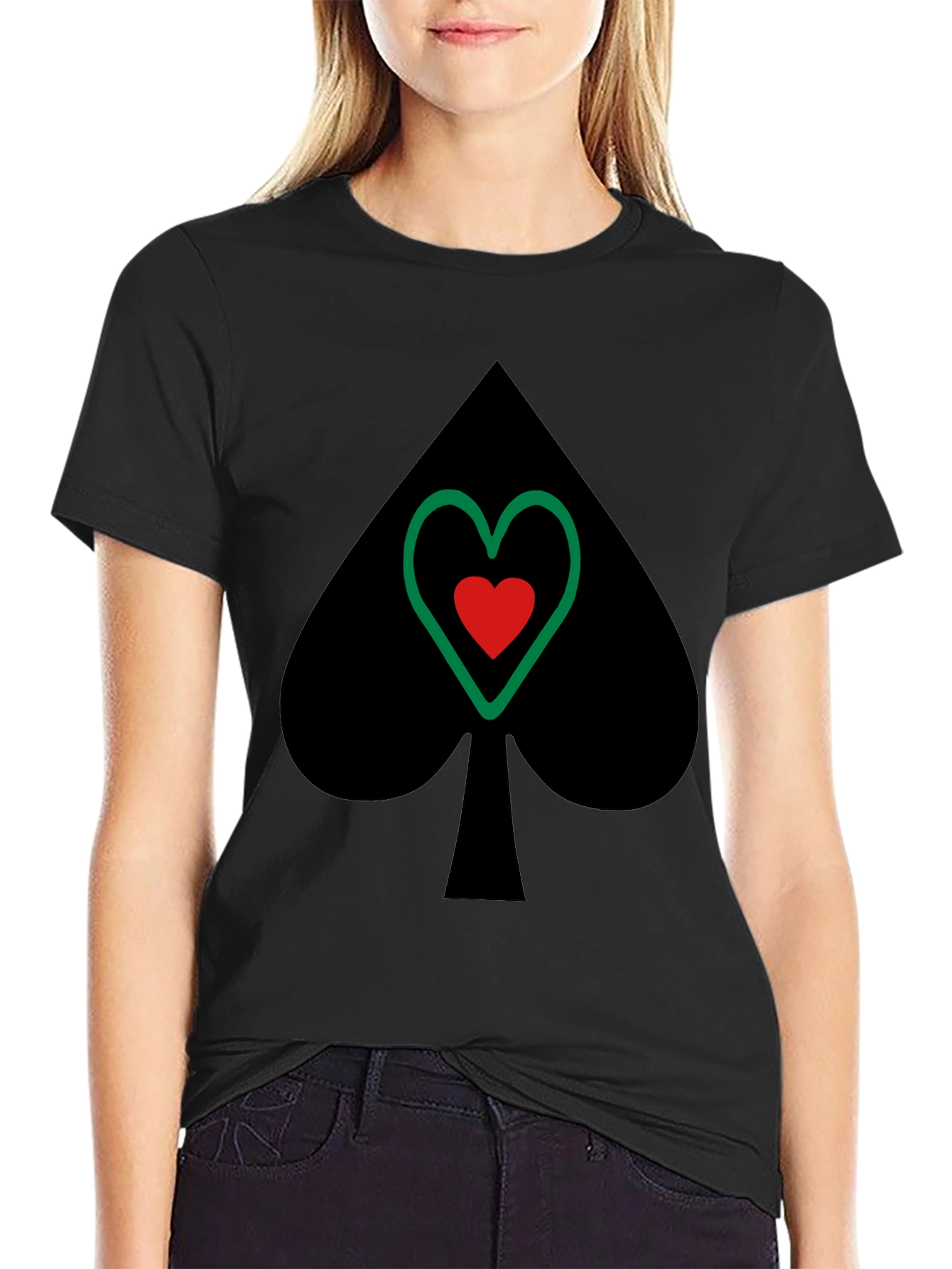 Spade & Heart Graphic Tee - Casual Black T-Shirt