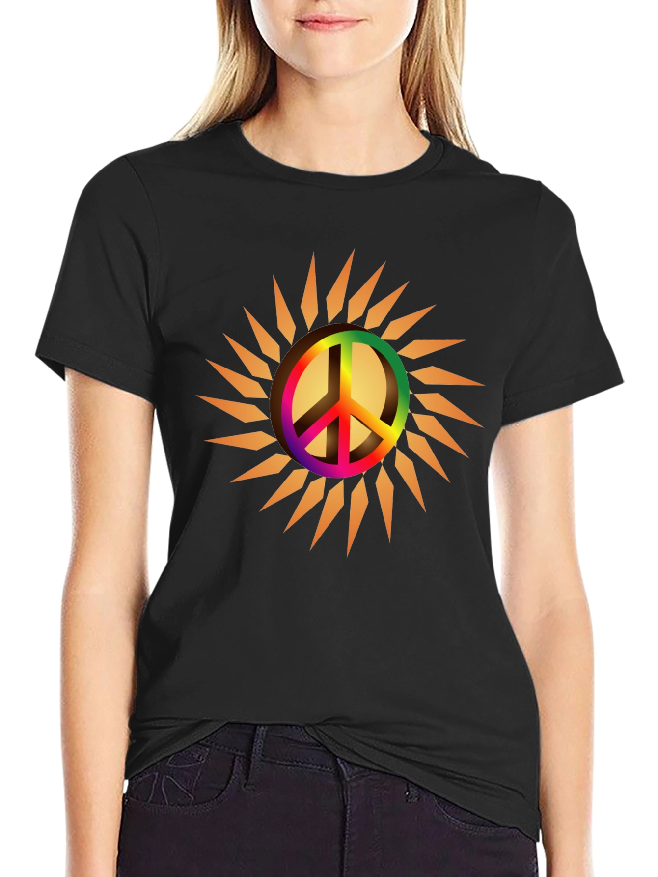 Peace Sign Sun Graphic Tee - Black
