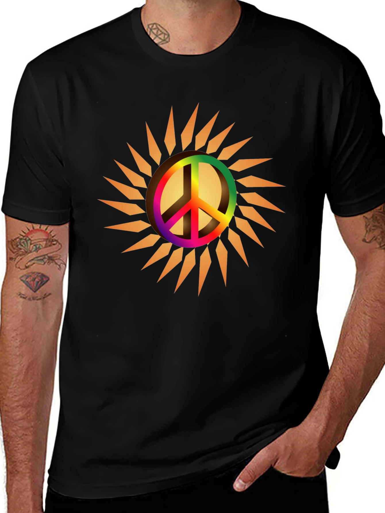 Peace Sign Sun Graphic Tee - Black